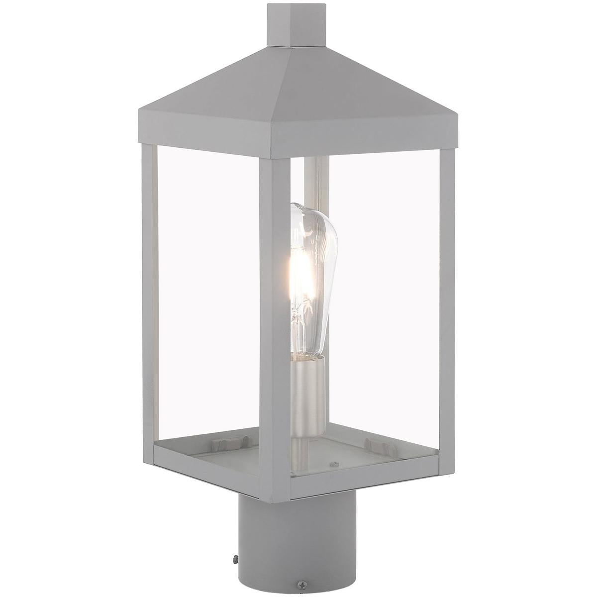6.25 inch 1 Light Nordic Gray Outdoor Post Top Lantern with Clear Glass Shade backed with Solid Brass material for patio, front porch, entryway and more