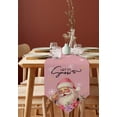 thumbnail image 4 of Table Runner Dresser Scarves Christmas Santa Claus with Flower Cotton Linen Burlap Table Cover Gold White Snowflake on Pink Table Runners for Family Kitchen Dining Holiday Party Banquet Decor, 4 of 5