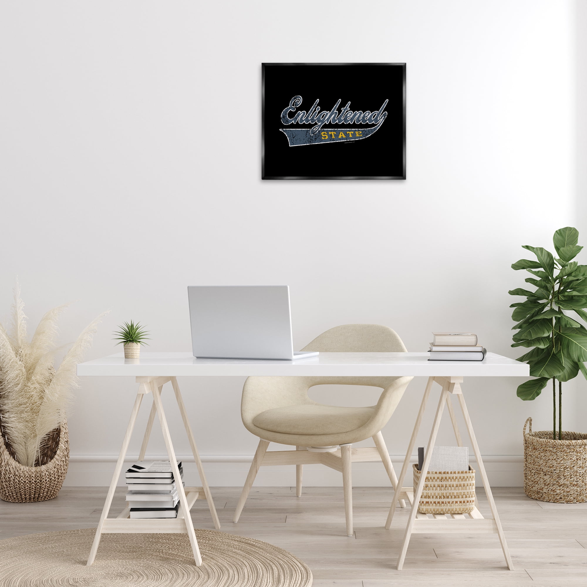 Stupell Industries Enlightened State Varsity Text & Numbers Painting Black Floater Framed Canvas Art Print Wall Art, 21 x 17