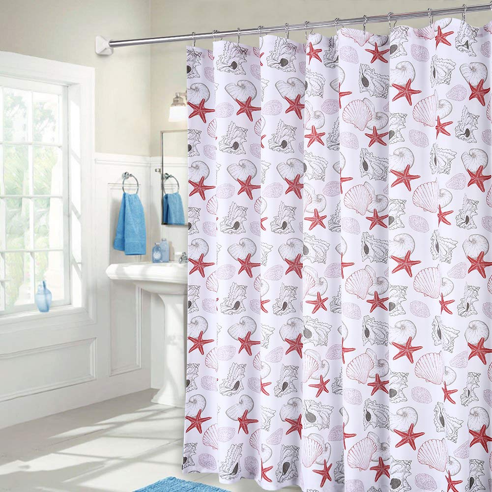 Fabric Shower Curtain, Starfish Seashell Conch Pattern Waterproof