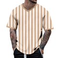 thumbnail image 5 of Rggeeun Mens T-Shirts Colorful Vertical Striped Pattern Short Sleeve V Neck Loose Fit Soft Breathable for Summer Workout Versatile Tee,Beige,Xl, 5 of 5