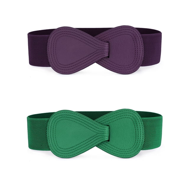 Cinturón de hebilla de Cuero de Imitación en forma de 8 con Enclavamiento elástico para Mujer verde y Morado 68.6cm/27'