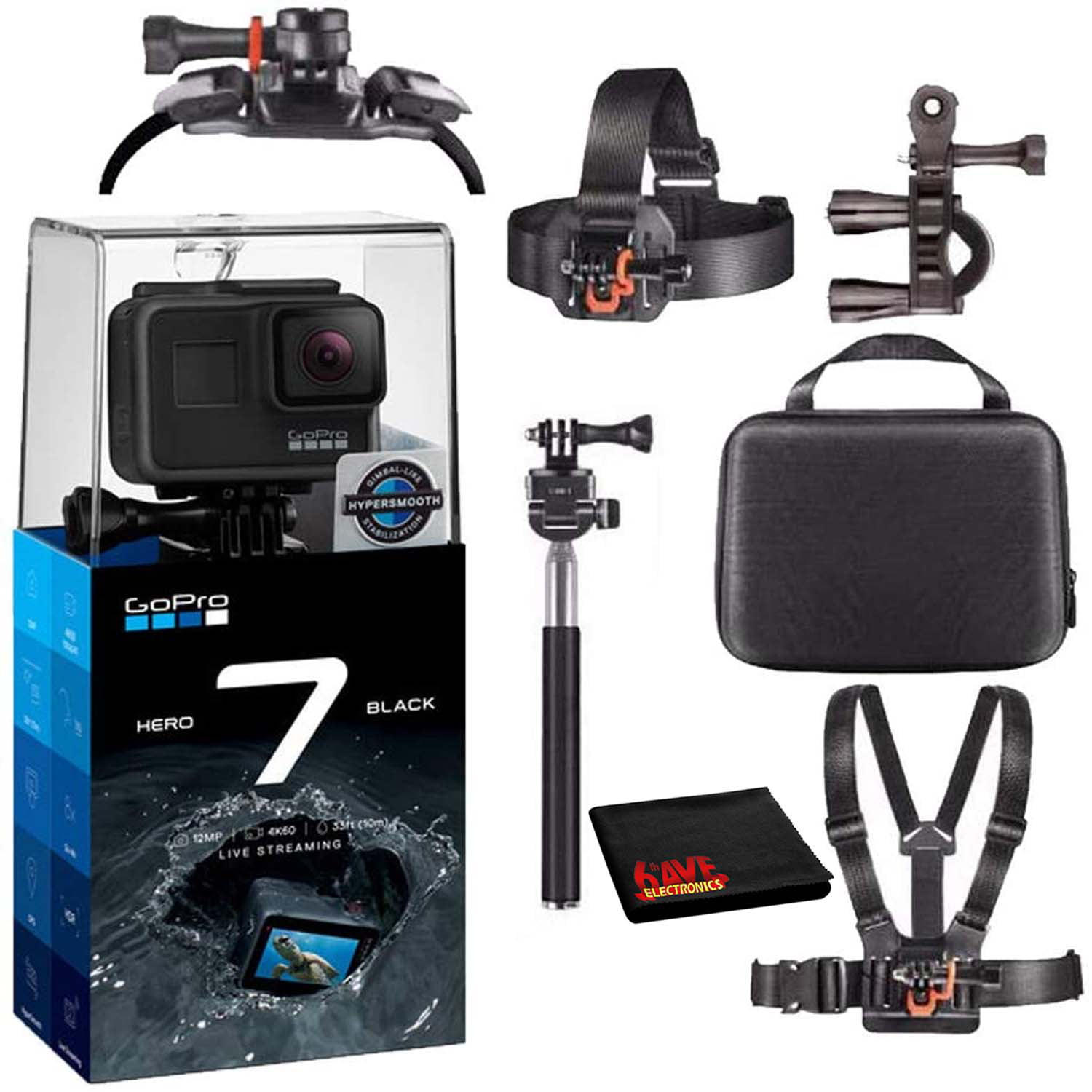 GoPro HERO7 Black Waterproof Digital Action Camera Bundle + Action