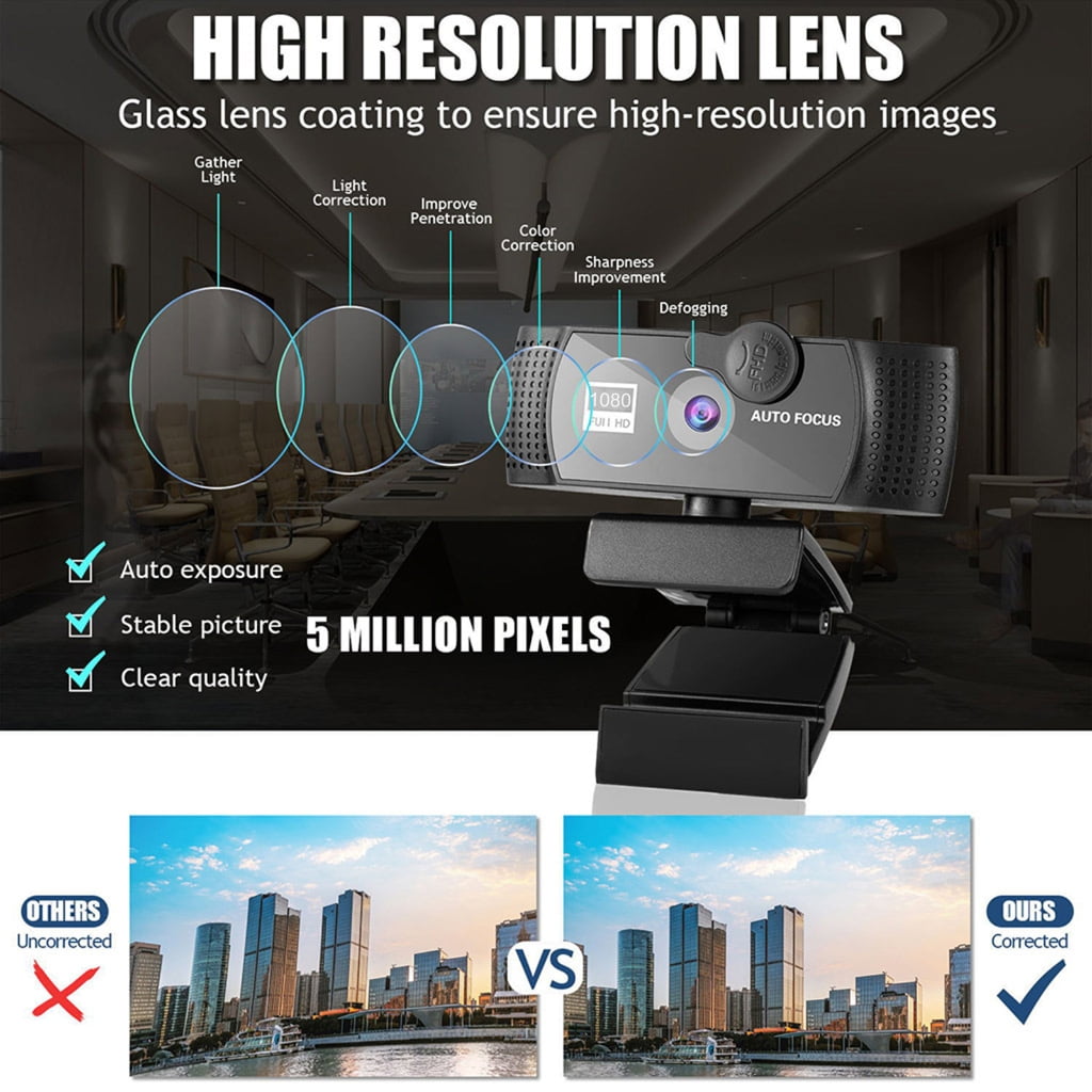 1K/2K/4K/8K Computer Webcam Widescreen Video Calling and Recording for W/ Mic＆ C