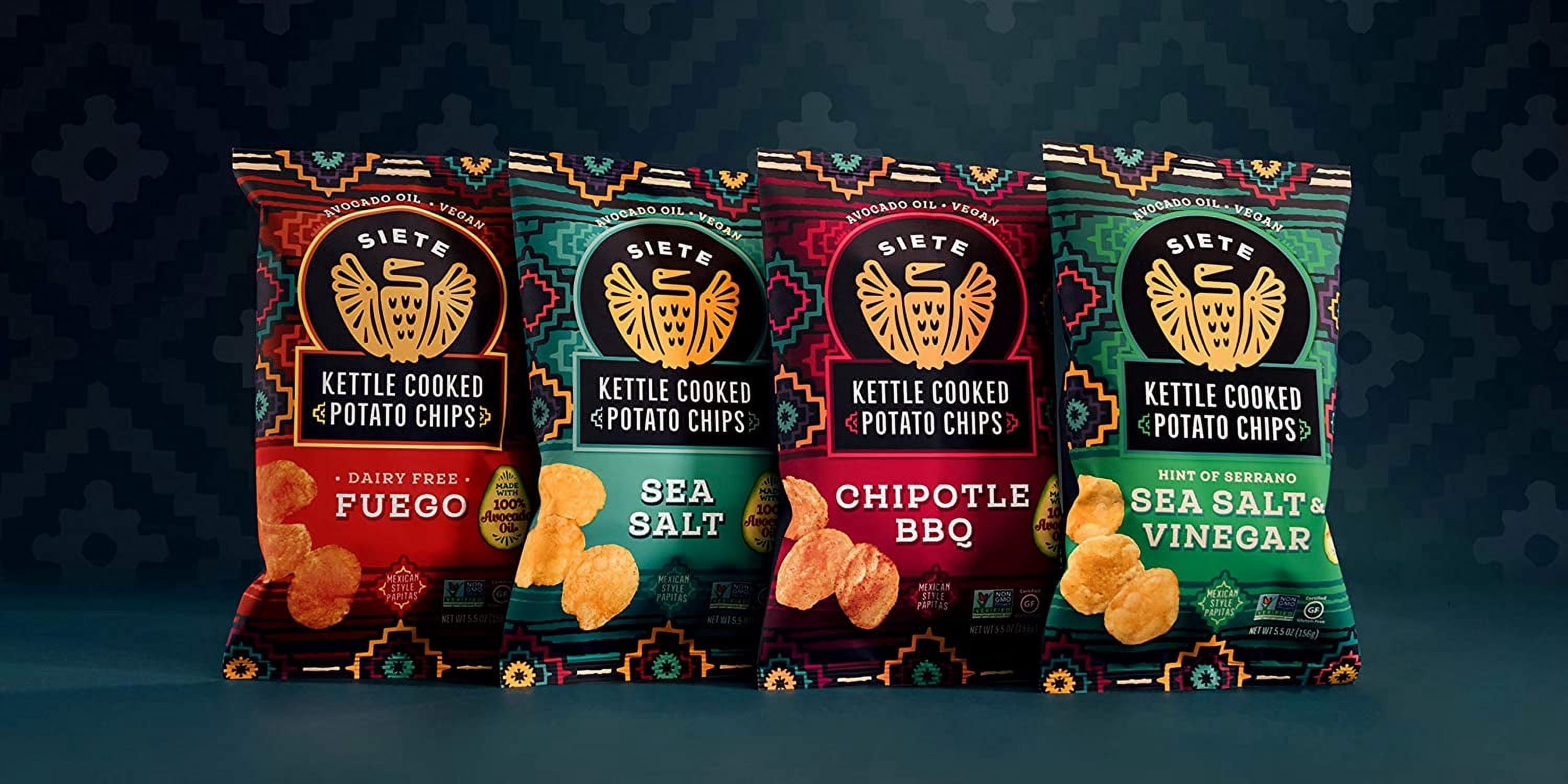 Siete Grain Free Kettle Cooked Potato Chips, Gluten-Free, Paleo, Vegan, Non-GMO, Variety Pack, 5.5 oz Bags, (Pack of 8)
