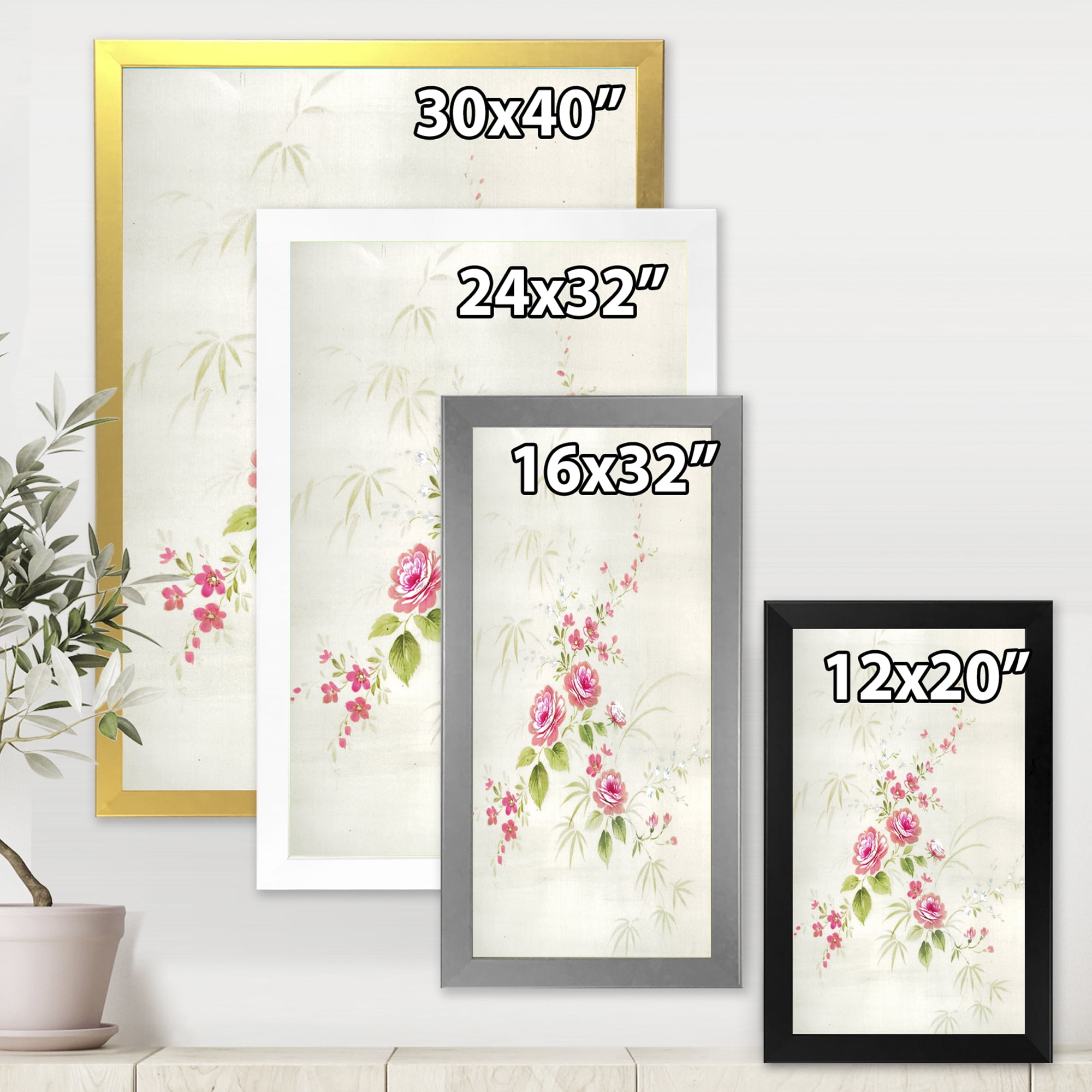 Designart 'Abstract Retro Drawing of Flowers II' Vintage Framed Art Print