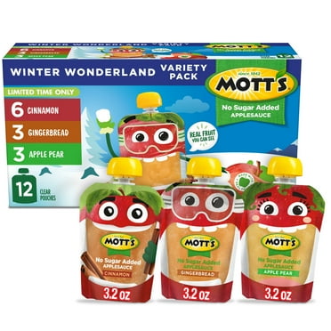 Mott's No Sugar Added Winter Wonderland Applesauce Variety Pack, 3.2 oz, 12 Count Clear Pouches