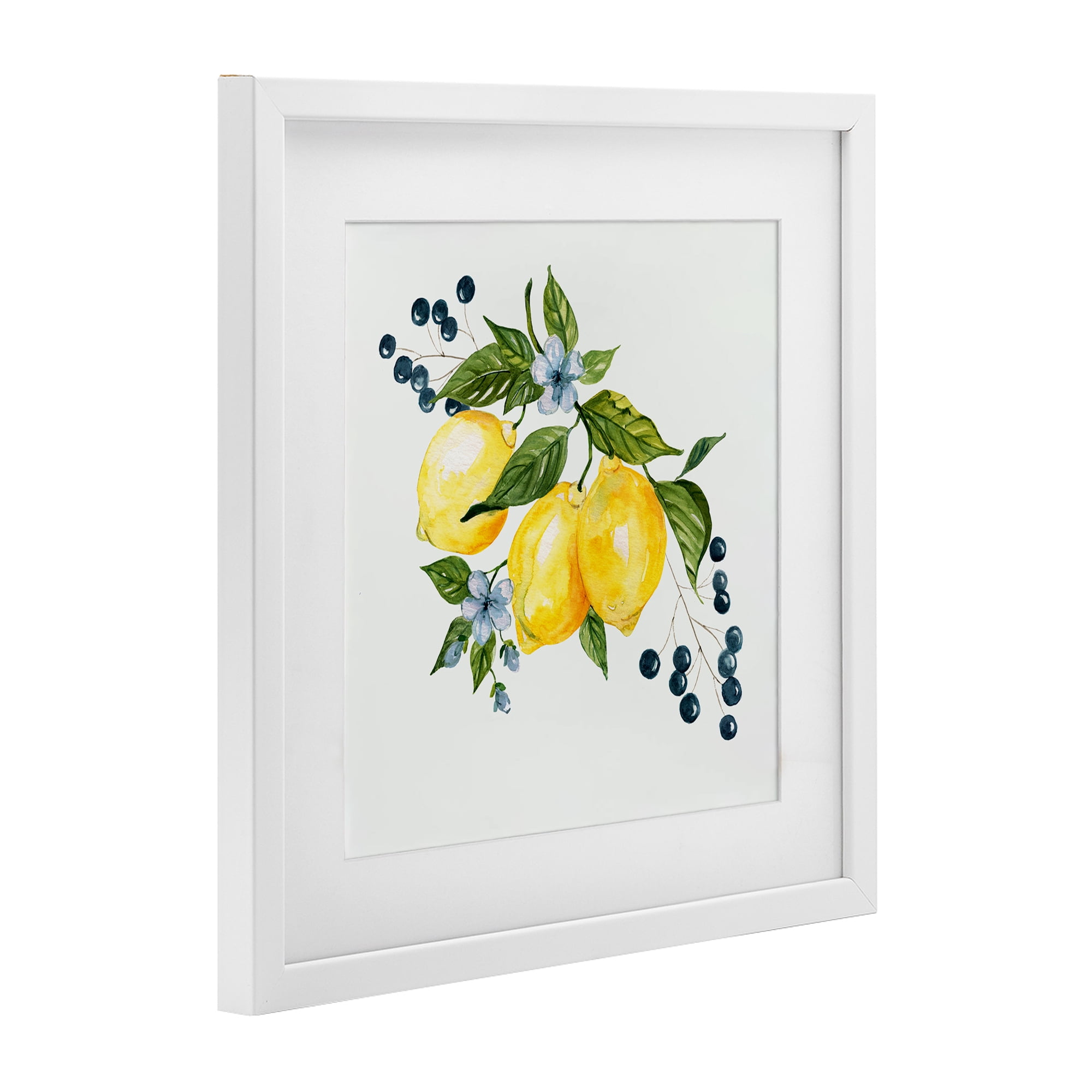 Stupell Industries Lemons with Blossoms & Berries White Framed Print Under Glass, design by Livi Finn