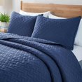 thumbnail image 4 of Peace Nest Premium Damask Pattern Reversible Coverlet Set 100% Soft Microfiber Fabric, Navy, Full/Queen Size, 4 of 5