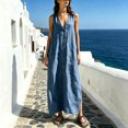 thumbnail image 2 of Women's Dresses Women's Casual Loose Fit Long Sleeveless Dress V Neck Button Down Collar Comfortable Blend Flowy Summer for Everyday Wear Beach Vacation Navy XXXL, 2 of 4