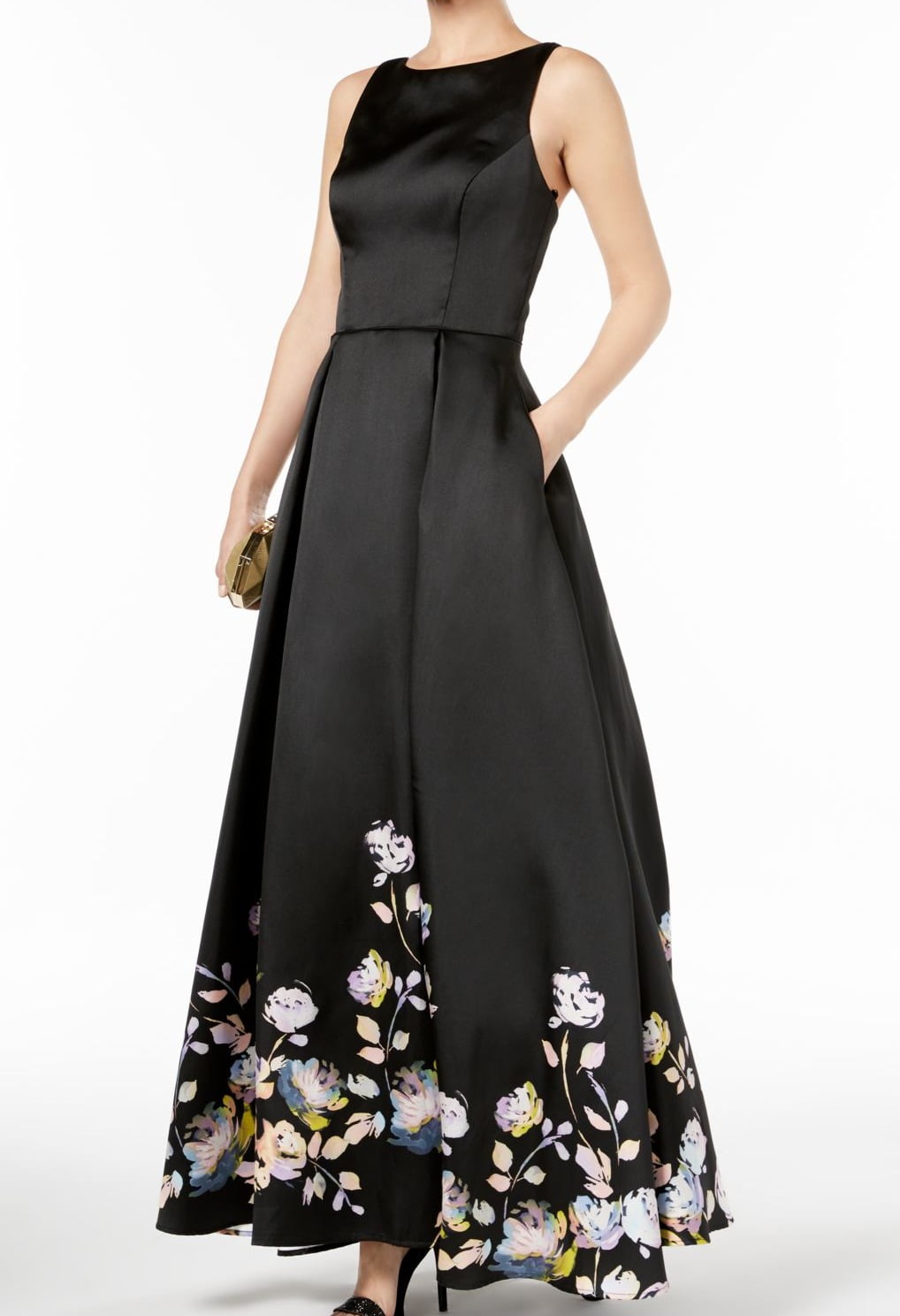 betsy and adam pleated floral gown