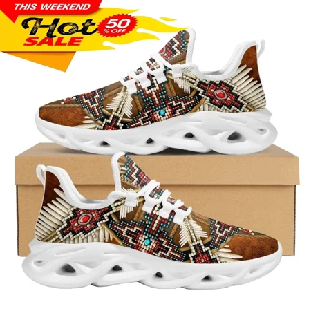 

American Tribal Casual Women Mesh Sneakers Summer Cool Platform Shoes Bead Cross Mandala Print Walk Footwear