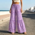 thumbnail image 5 of Guluxicc Women's Floral Palazzo Pants Elastic Waist Ruffle Hem Boho Wide Leg Casual Trousers for Everyday Summer Fall, 5 of 7
