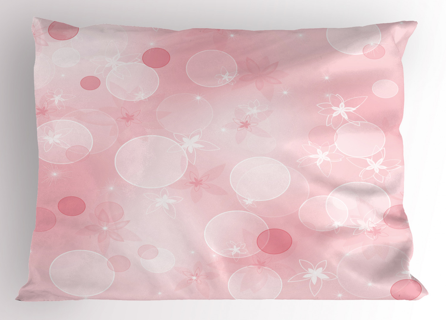 Light Pink Pillow Sham Floral Background with Hazy Bubbles and Flower Icons Romantic Flourish