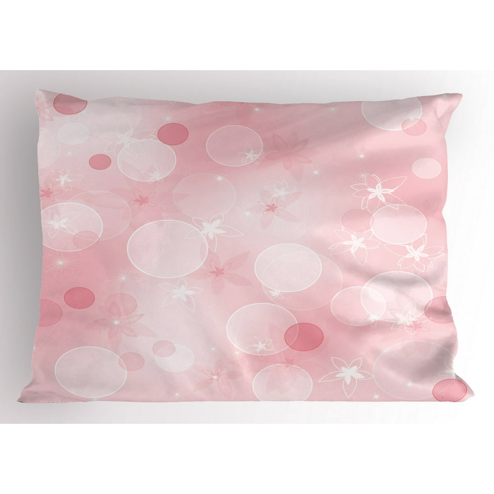 Light Pink Pillow Sham Floral Background with Hazy Bubbles and Flower