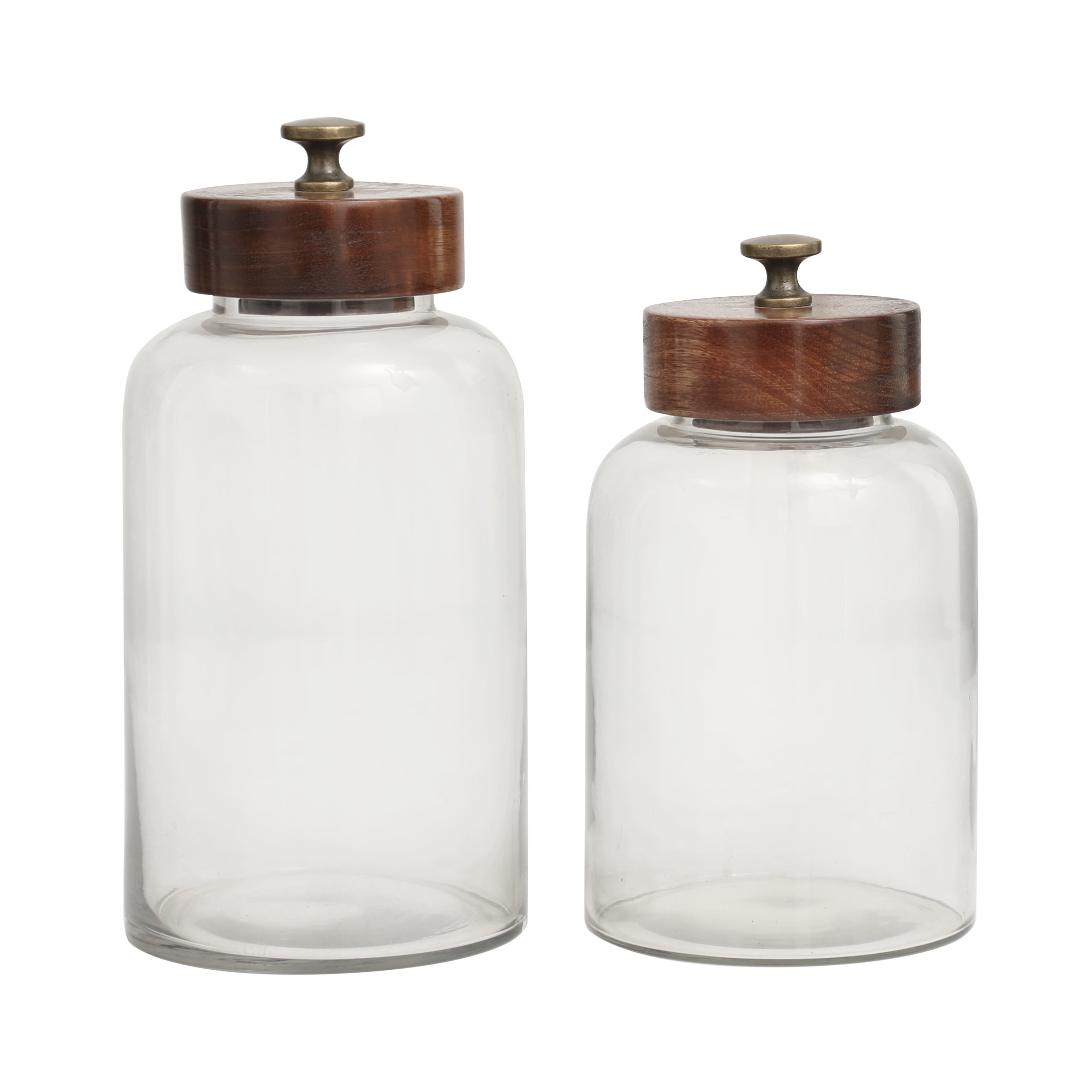 DecMode 5" x 11" Clear Glass Canisters with Brown Removable Lids and Antique Knobs, 2-Pieces