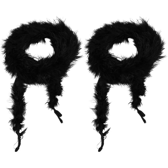 2Pcs Black Feather Scarf Bulk Pack Turkey Chandelle Artificial Fluffy Boa Long Soft Furry Collars Shawls Scarves Wraps for Women Costume Dress Accessories Christmas Decoration