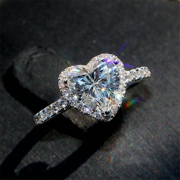 New Luxury Silver Color Heart Ring for Women Exquisite Fashion Metal Inlaid White Zircon Stones Wedding Ring Engagement Jewelry