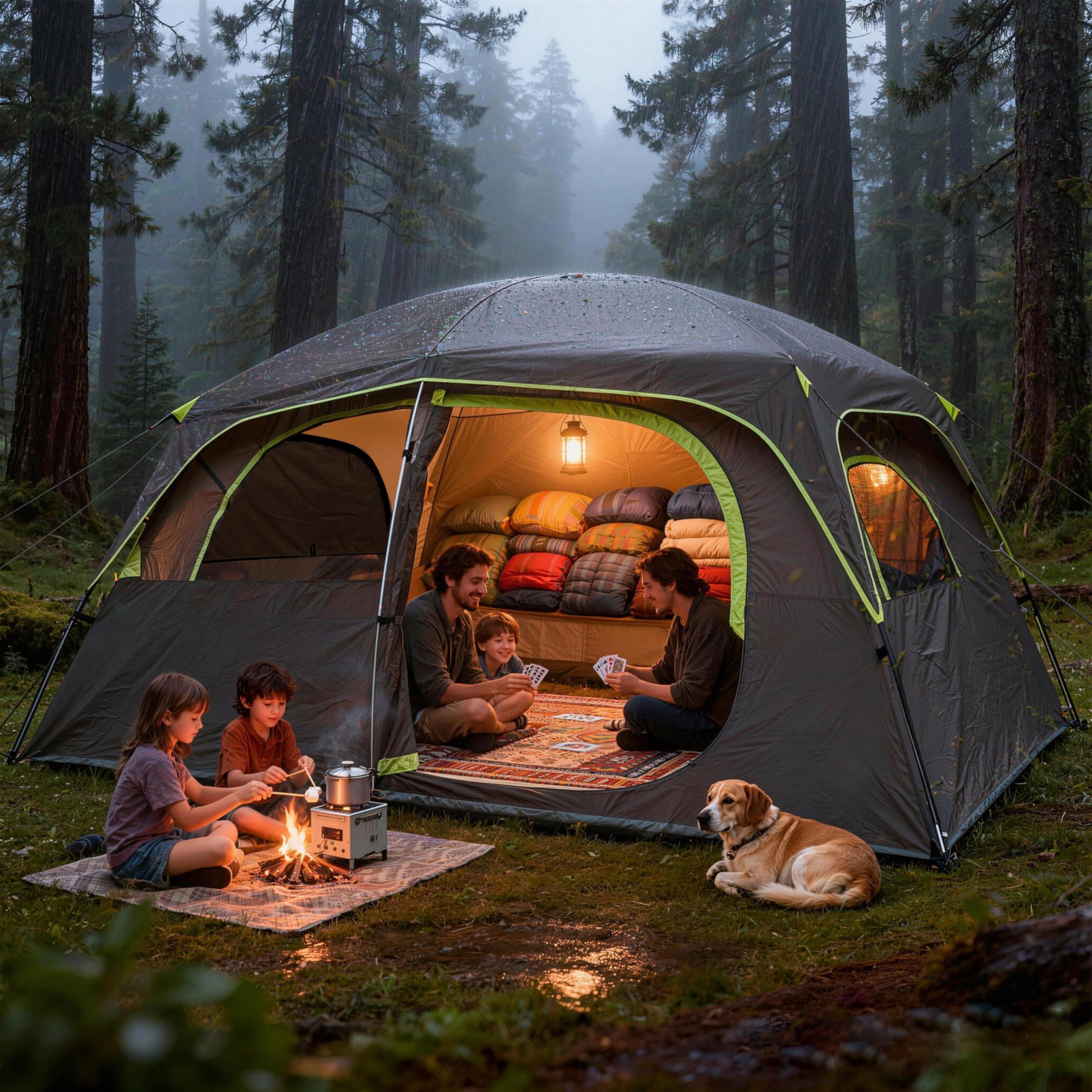 Upgraded 6/8 Person Camping Tents  Waterproof Windproof Family Tent With Larger Mesh Windows & Door Double Layer Easy Set Up All-season Dome Top Rainfly Carry Bag