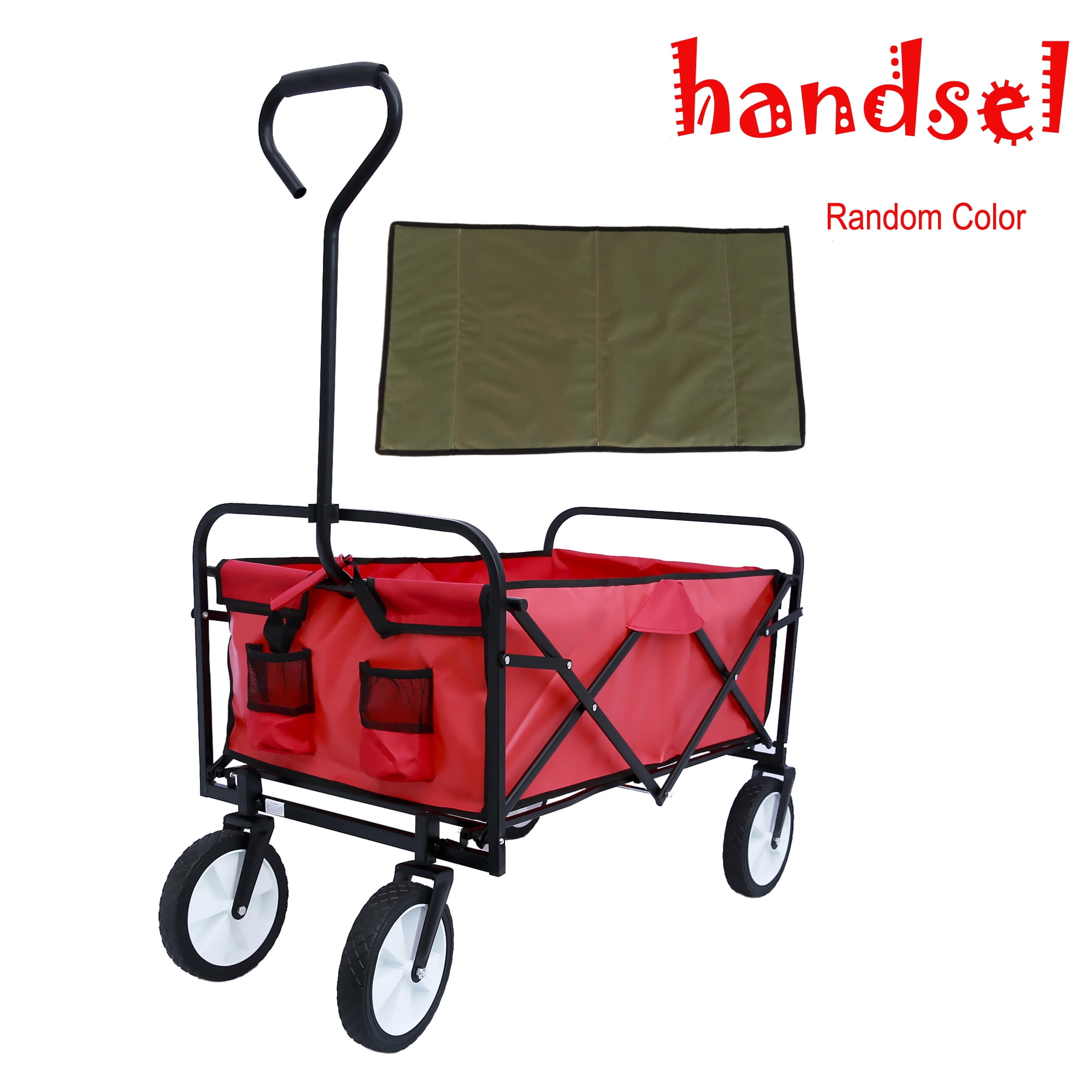 Garden Portable Folding Heavy-Duty Utility Cart W/7.8'' Brake Wheel Beach Adjustable Handle Capacity Weight 170 LBS for Grocery Sport Outdoor Collapsible Wagon RED Carry Bag Shop 