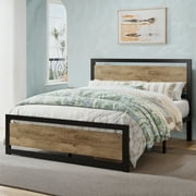 Allewie Full Bed Frame, Metal Platform Bed Frame with Wooden Headboard, 12.4 Under-Bed Storage, Brown