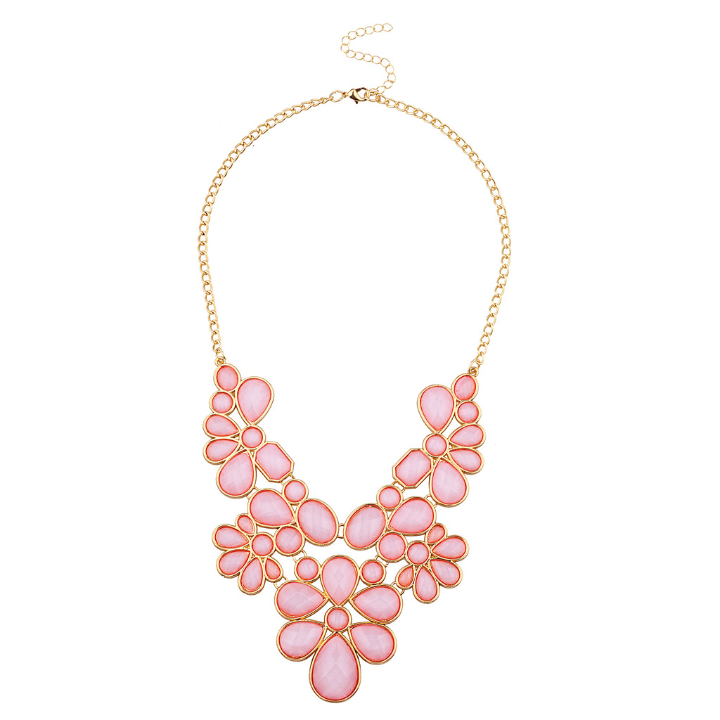 Lux Accessories Goldtone and Pink Circle Stone Collar Bib Statement Necklace