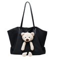 thumbnail image 1 of Bolso de mano para mujer, bolso de hombro de lona de gran tamaño para estudiante, bolso de mano cruzado con oso lindo, bolso de mano informal negro, 1 of 5