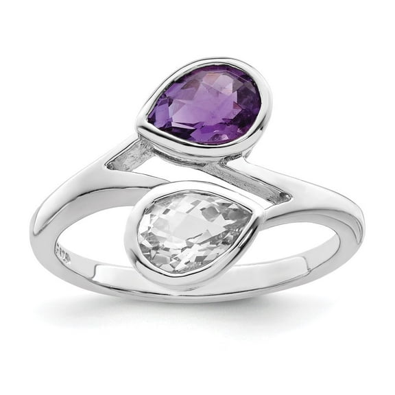 Auriga Fine Jewelry 925 Sterling Silver Rhodium Plated Pear Shape Amethyst and White Topaz Ring Size 6 for Women