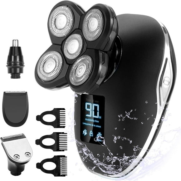 Electric Shavers For Bald Men, 4 In 1 5D Rotary Head Shavers Bald Beard Trimmer USB Rechargeable Wet & Dry Razor, IPX7 Waterproof