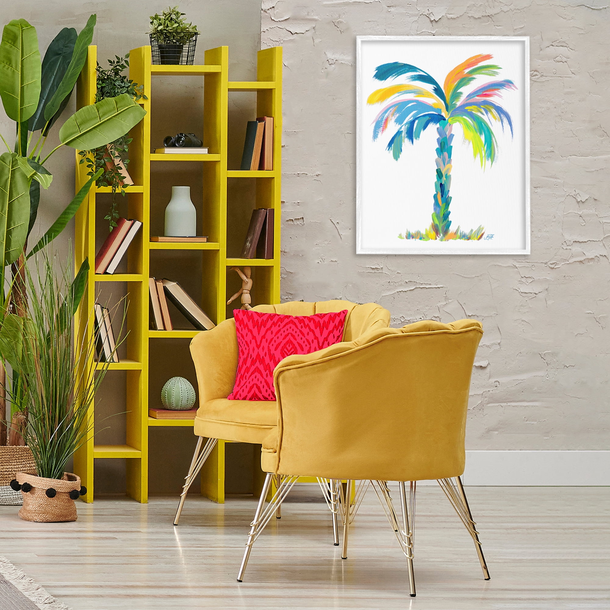 Stupell Industries Bold Brushed Palm Botanical & Floral Painting White Framed Art Print Wall Art, 24 x 30