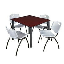 Regency 48 in Square Breakroom Table- Mahogany Top, Black Legs, 4 M Stack Chairs- Grey