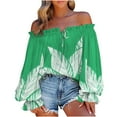 thumbnail image 1 of Hfyihgf Women's Boho Floral Print Off Shoulder Tops Ruffle Long Sleeve Knot Front Chiffon Blouse T Shirts Green XXL, 1 of 6