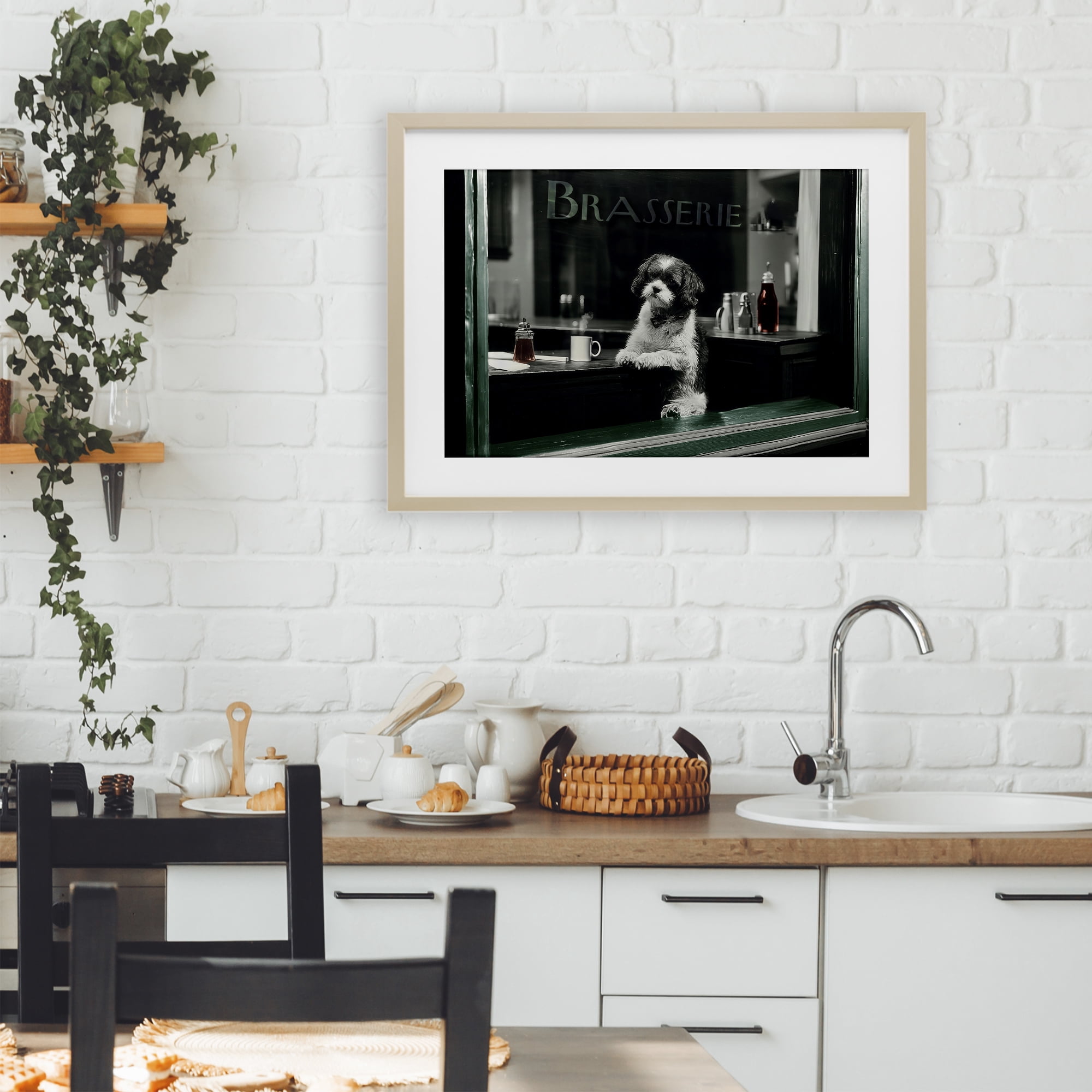 Stupell Industries Brasserie Vintage Dog in Window Birch Framed Print Under Glass, design by Annabelle Hall