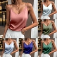 thumbnail image 5 of WEIWEN Satin Tank Tops for Women Loose Fit Sleeveless V Neck Spaghetti Strap Cami Shirts Silk Camisole Tops for Women Fashion Clothing Womens Tank Tops Light Blue, XXXL, 5 of 5