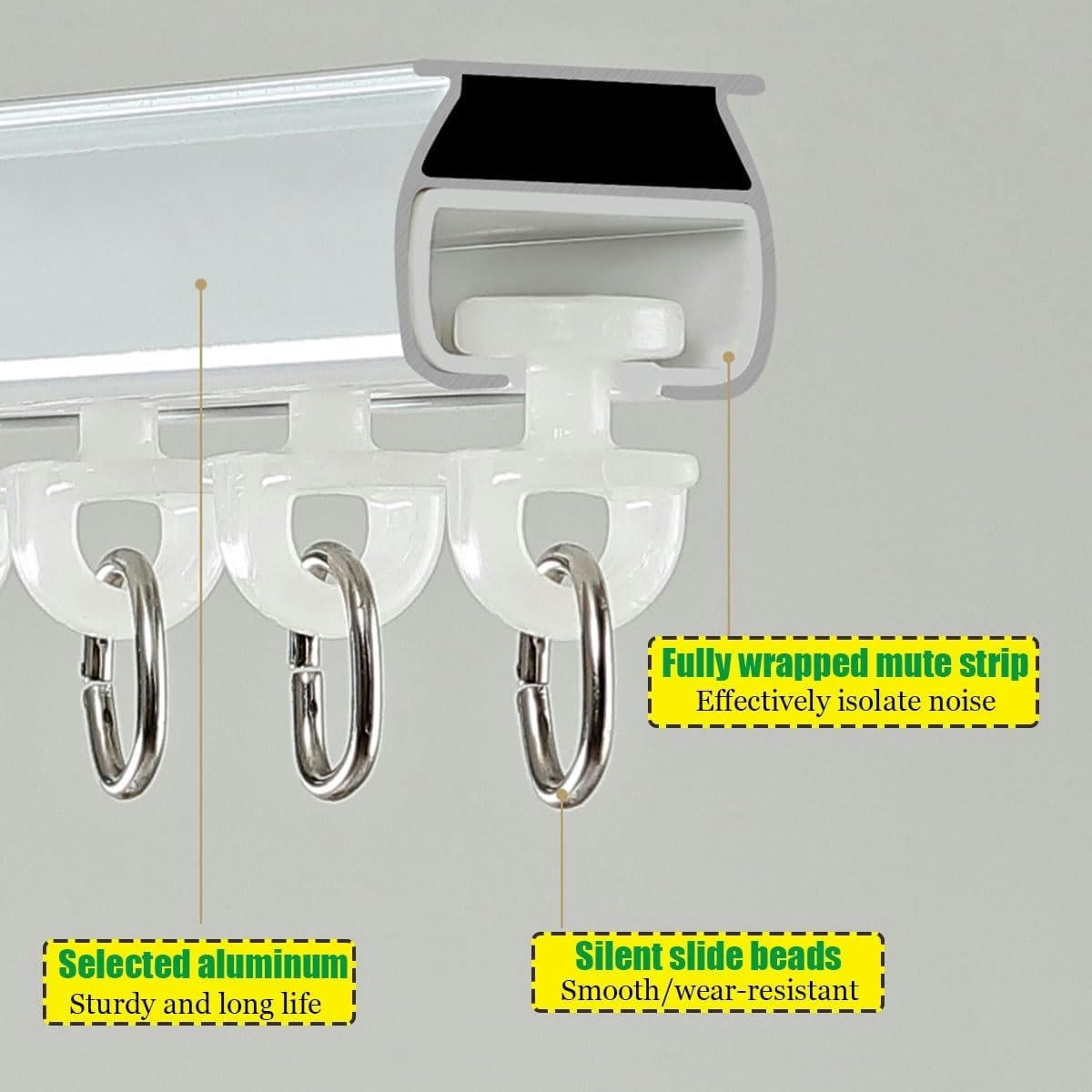 GXCZ Curtain Rods For Windows  Curtain Track With Mute Rollers, Room Divider Curtain Rail System, Thickened Heavy Duty Aluminium Ceiling Track For Curtains Straight Curtain Track(White-ceiling,400cm(4 * 1m))