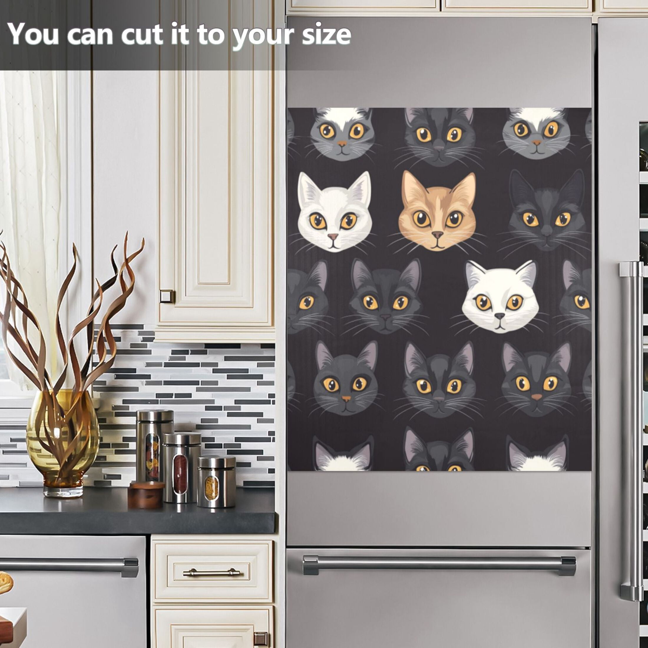 Dishwasher Magnetic Sticker 23x26 Inch Refrigerator Magnetic Sticker Washing Machine Magnetic Sticker Kitchen Panel Magnetic Sticker Home Decor Black Cartoon Cat Face
