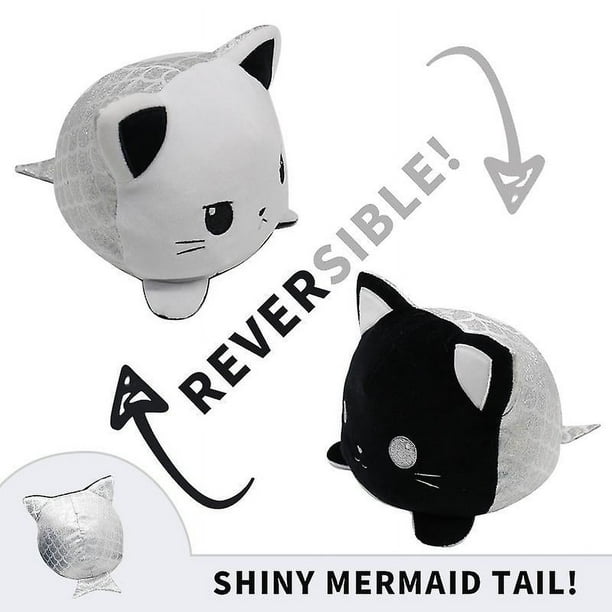 Muñeco de peluche reversible de doble cara con diseño de gato blanco y negro