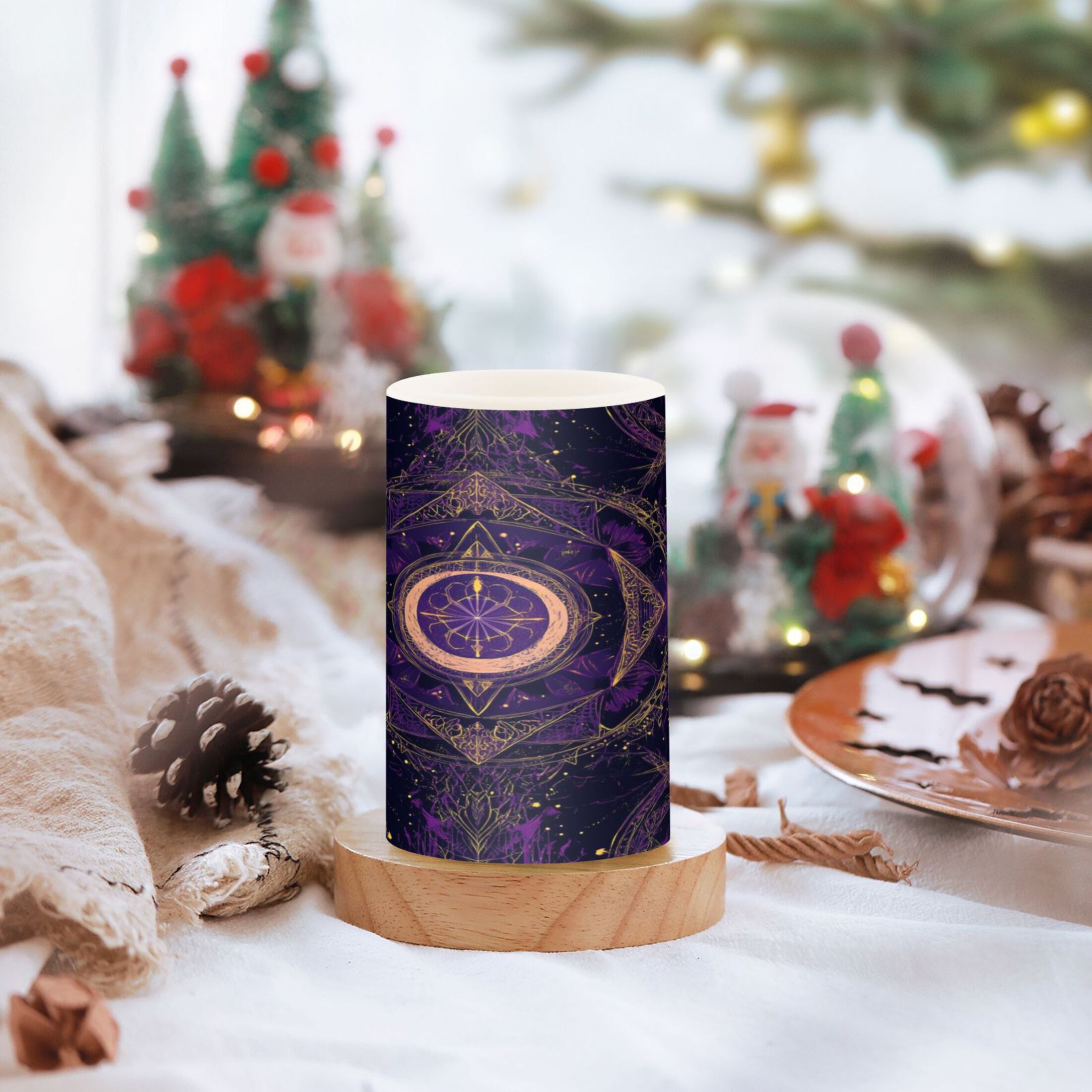 2 PCS Flameless Candles with Remote Timer LED Battery Operated Flickering Candle Light for Wedding Table Home Decoration Gifts Mystical Lines Pattern
