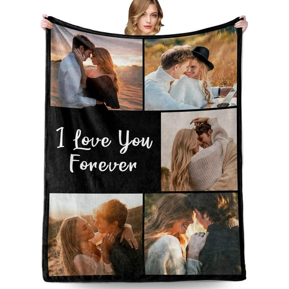 Custom Blanket with Photo Text, Personalized Gifts for Women Men, Customized Picture Blanket for Baby Mother Father Adult Friends Lovers Dog Pets, Birthday Anniversary Halloween Christmas