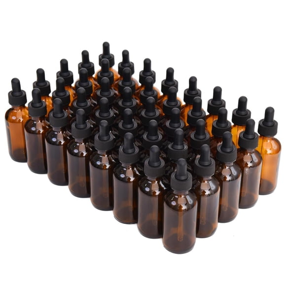 Frascos cuentagotas de vidrio June Fox, paquete de 40, 60 ml, color ámbar con goteros
