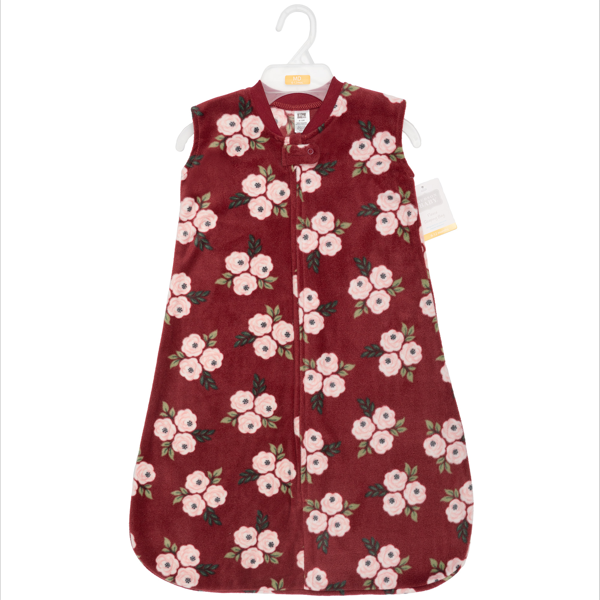 Hudson Baby Infant Girls Fleece Sleeping Bag, Sack, Blanket, Burgundy Floral, 0-6 Months