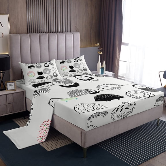 Erosebridal Cartoon Hedgehog Bed Sheets King,Kawaii Animal Bedding King Size,Teenager Bedroom Decor,Super Cozy,4pc