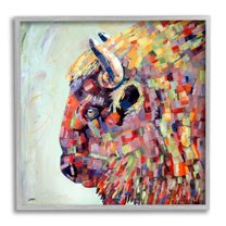 Mosaic Style Bison Portrait Animals & Insects Painting Gray Framed Art Print Wall Art