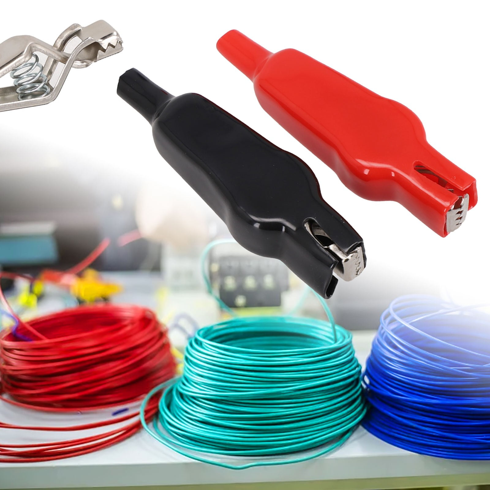 2PCS Sheathed Alligator Clips Electrical DIY Tests Leads Alligator Double-Ended Crocodile Clips Roach Electrical Jumper Wire