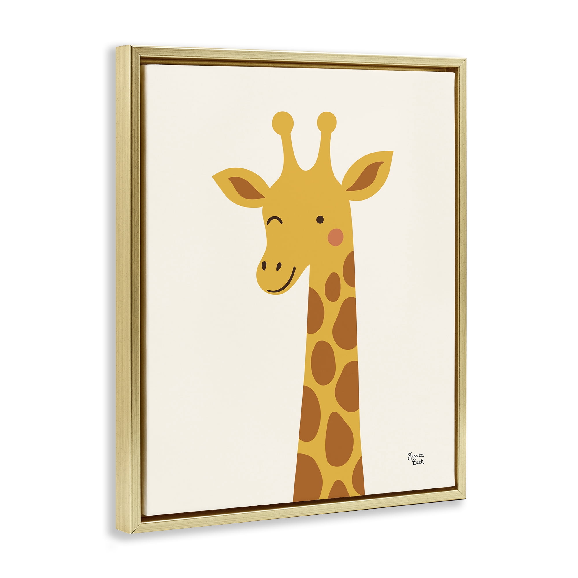 Stupell Industries Winky Giraffe Portrait Gold Framed Floater Canvas Wall Art, design by Jessica Beck