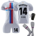 thumbnail image 1 of KEVCHE 2223 FC Barcelona Jersey Futbol 4 Piezas Set, Adultos Camiseta Barcelona Futbol Jersey Barcelona MEMPHIS #14 Printed Jersey Soccer Shirt Short Socks Set, Camiseta de Visita Blanco #14/S, 1 of 6