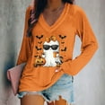 thumbnail image 2 of Feancey Womens Halloween Shirts Long Sleeve Funny Cute Ghost Graphic Tees Loose Fit V Neck T-Shirts Holiday Casual Pumpkin Tops Orange XL, 2 of 5
