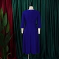thumbnail image 6 of AURA Womens V Neck Pleated Midi Dress Puff Sleeve High Waist A Line Elegant Work Office Fall Dress with Zipper, 6 of 10