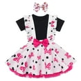thumbnail image 3 of IBTOM CASTLE Toddler Baby Girls Mouse Birthday Outfit Short Sleeve Pullover T-shirt Suspender Skirt with Headband Cake Smash Casual Outfits 2-3 Years Black + Hot Pink, 3 of 8