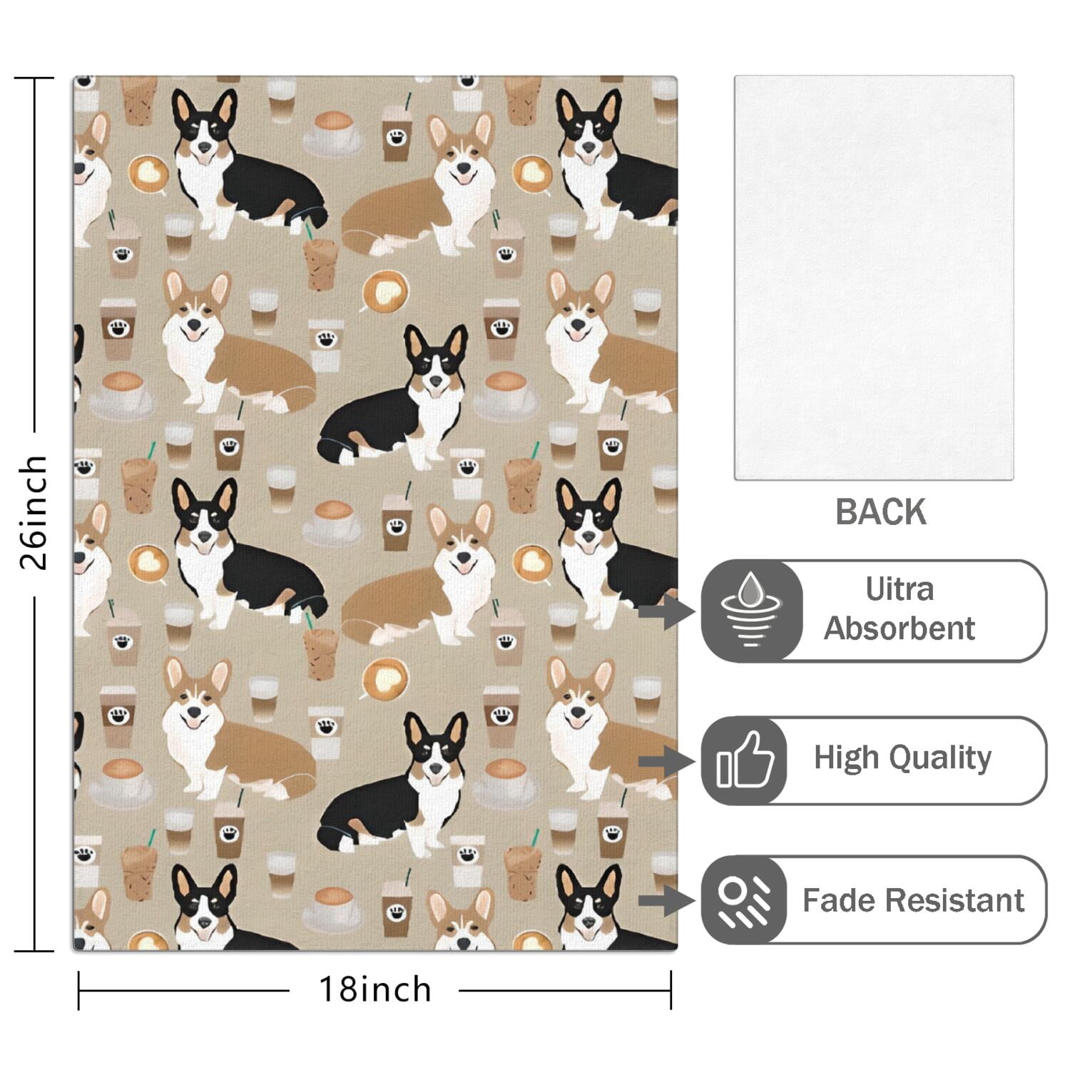 6 Pcs Funny Kitchen Towels,Cartoon Corgi and Coffee Microfiber Dish Towels,Kitchen Tea Towels,Kitchen Towel Set (18" X 26")